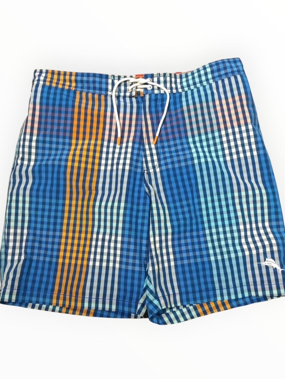 Tommy Bahama Men's Swim Shorts Plaid Blue/Orange/White XL Drawstring Lined